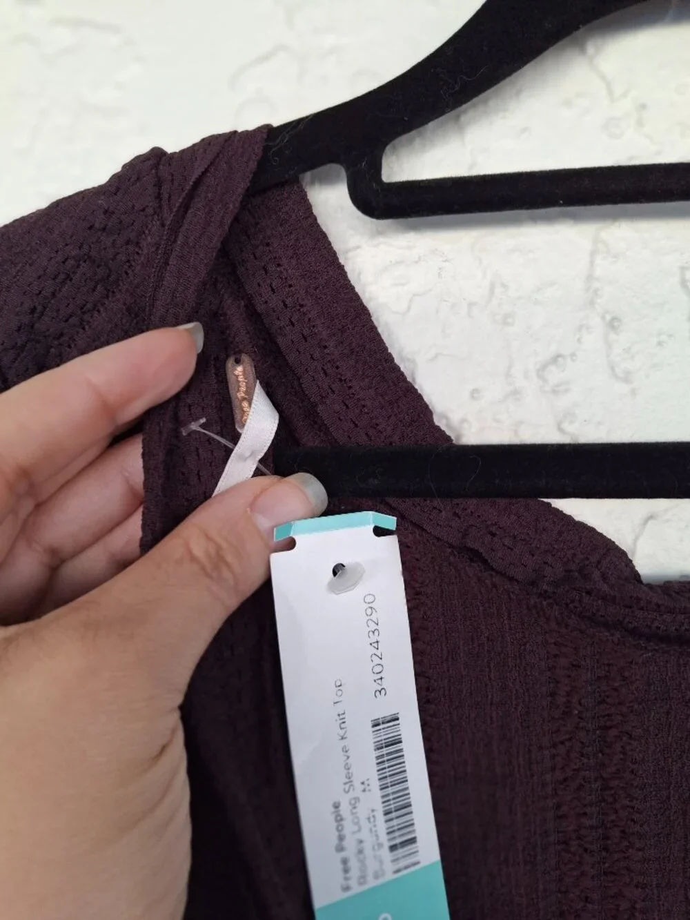 nwt Free People Plum Lace Wrap Back Top Long Sleeve Bell Cuff Knit Medium